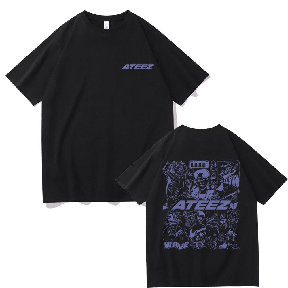 Korean Fashion Trend Ateez Kpop Graphic Print Tshirt Male Y2k T-shirts Concert Fans Gift Unisex Women's Casual Oversized Tee Shirt