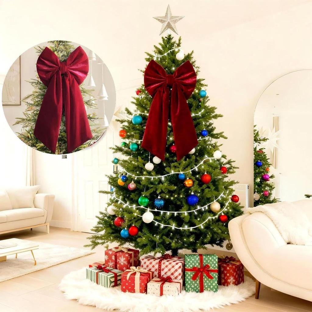 Red Large Velvet Christmas Bows Large Christmas Tree Top Bow Outdoor Decorations Wedding Hanging Pendant New Year Ornament
