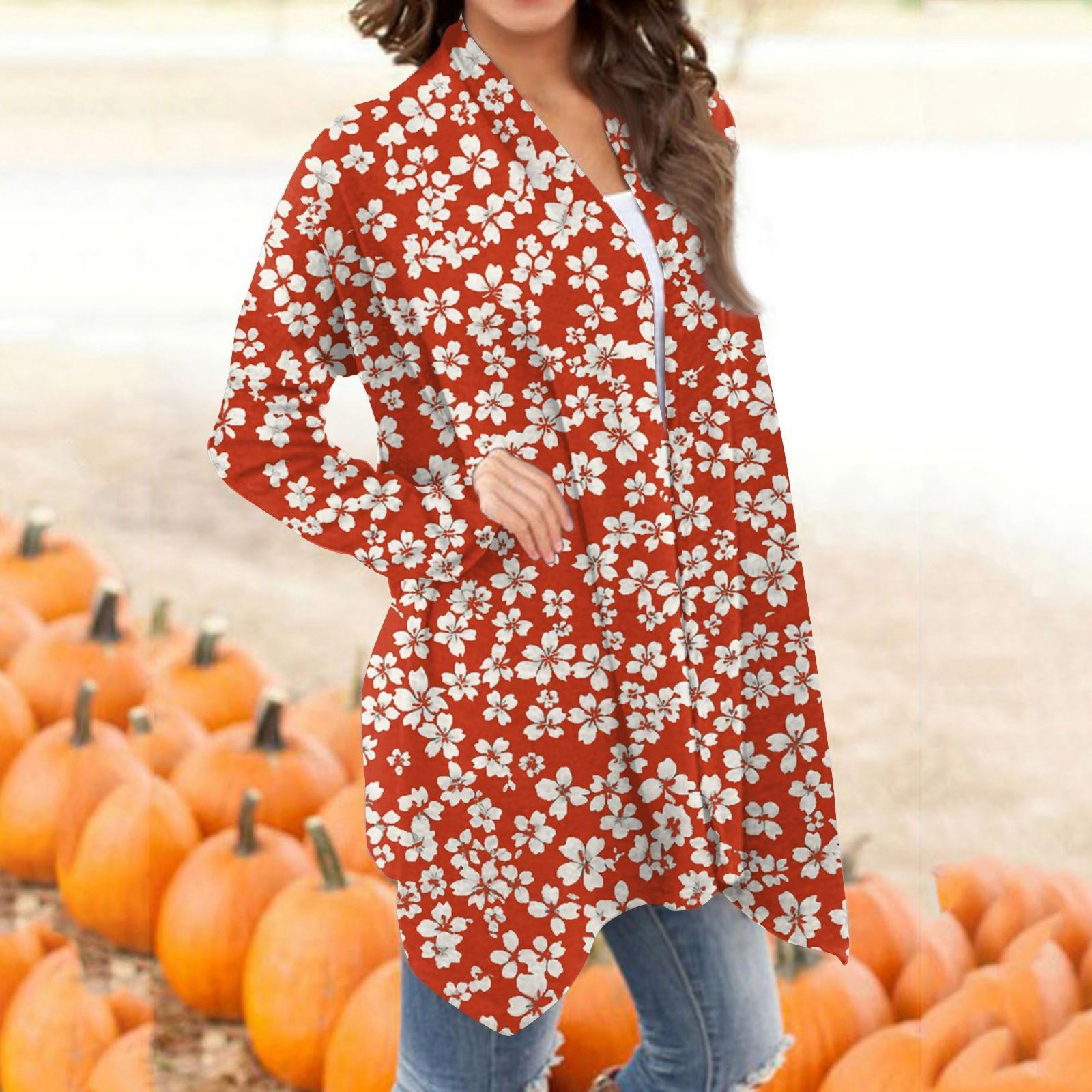 

Женский модный повседневный кардиган средней длины с ретро-принтом XL киноварь