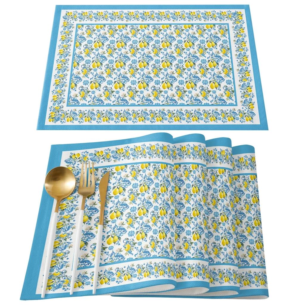1PC Lemon Idyllic Plaid Fruit Kitchen Dining Table Decor Accessories Placemat Heat Resistant Linen Tableware Pads Mats