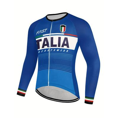 Italienisch inspiriertes Langarm-Radtrikot für Herren, geeignet für Mountainbiken und Rennradfahren, feuchtigkeitsableitend und atmungsaktiv, Radtrikot