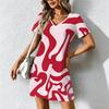 Mode d'été pour femmes Robe à col en V à manches courtes avec imprimé géométrique rétro Jupe courte sexy Robes