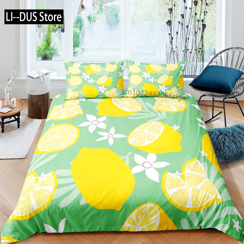 Lemon Fruit Yellow Duvet Cover Bedding Set 3pcs 1 Duvet Cover 2 Pillowcase Comfortable Breathable Soft Quilt Cover Full Size
