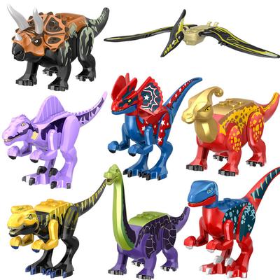 YG77099 Renkli Dinozor Çift Taç Ejderha Brachiosaurus Spinosaurus Paracanthosaurus Velociraptor Tyrannosaurus Rex Yapı Bloğu Oyuncak