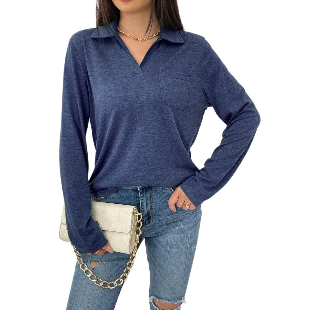 

GMXIA женские модные повседневные летние однотонные блузки и рубашки с v-образным вырезом и длинными рукавами с принтом XXL темно-синий