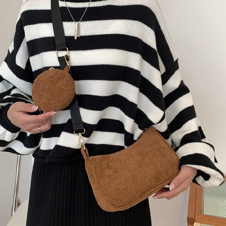 Corduroy Shoulder Bag with Mini Coin Pouch Crossbody Bags for Your Necessities