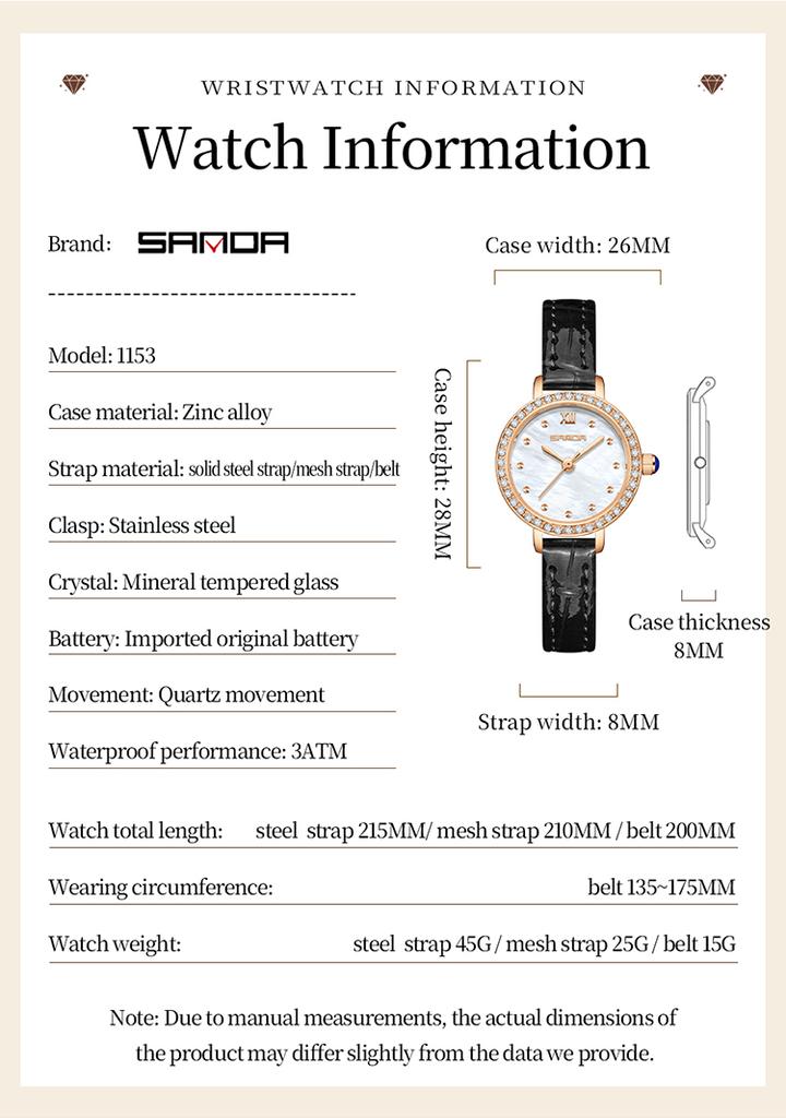 SANDA Women's Quartz Watch Diamond Pearl Inlaid Dial Waterproof Leisure Elegant Temperament Women's Watch