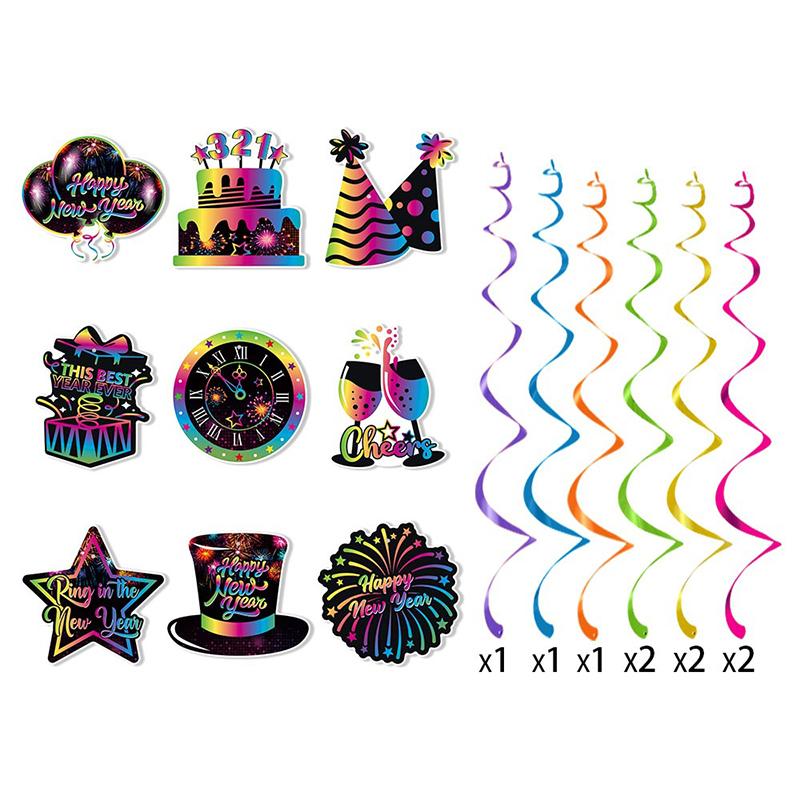 

Баннер для украшения вечеринки в честь Нового года 2025 года, спиральная бирка с надписью «Счастливый Новый год», красочные тематические подвески, фон для вечеринки, декор, принадлежности