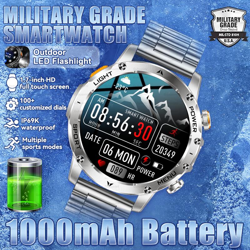 2026 Military Grade Outdoor 1000mAh Large Battery Smartwatch Men GPS Track 3ATM Professional Waterproof Flashlight Call Smart Watch