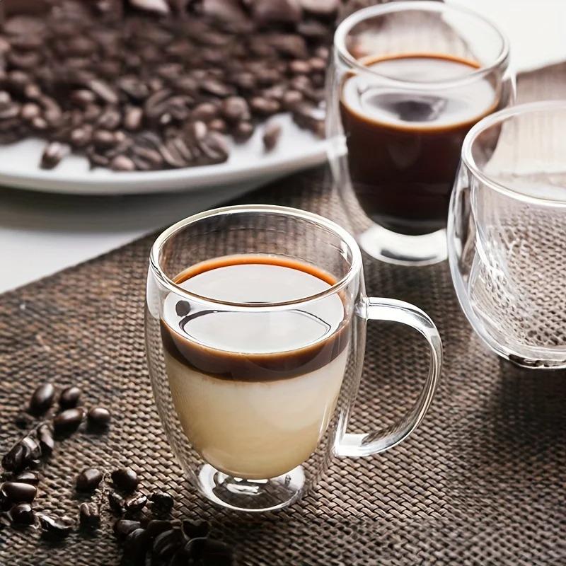 2/4/6PCS 350ML Double Wall Glass Coffee Mug With Handle Transparent Glass Cappuccino Cup Coffee Milk Tea Juice Tea Cup