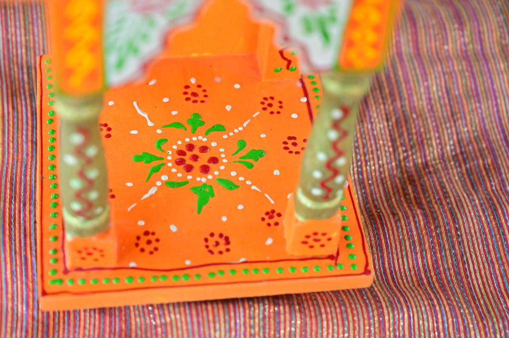 Embossed Painted Wood Mandir Antique Finish Wall Shrine