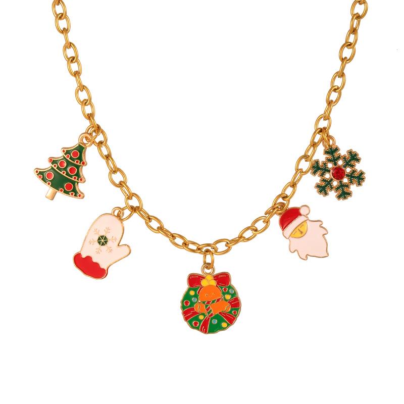 Christmas Bracelet & Necklace: Snowman, Santa, Bell & Wreath Pendants - European & American Creative Design