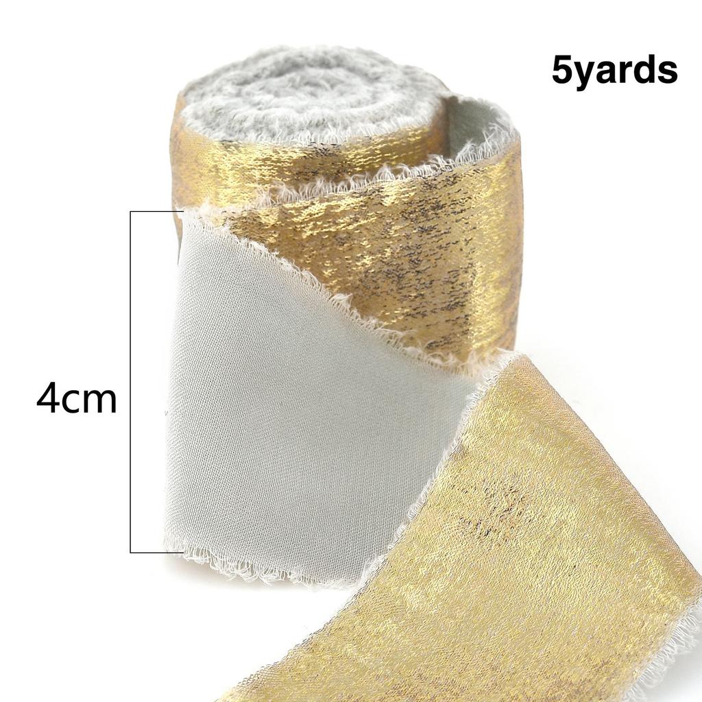 4cm Glitter Imitation Silk Chiffon With Hand Torn Raw Edge Bouquet Gift Packaging Ribbon DIY Wedding Home Hotel Party Decoration
