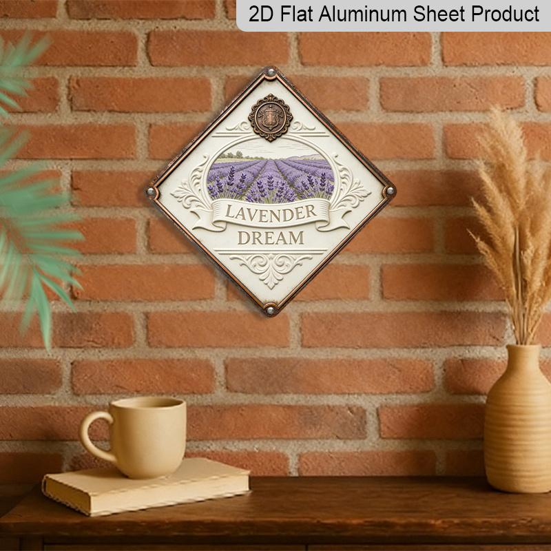Plano 2D, 1 pieza Decoración de Pared de Flor de Lavanda - Letrero Metálico de Campo de Lavanda Vintage Placa de Aluminio Adecuado para Dormitorio, Jardín, Invernadero - Planta Botánica