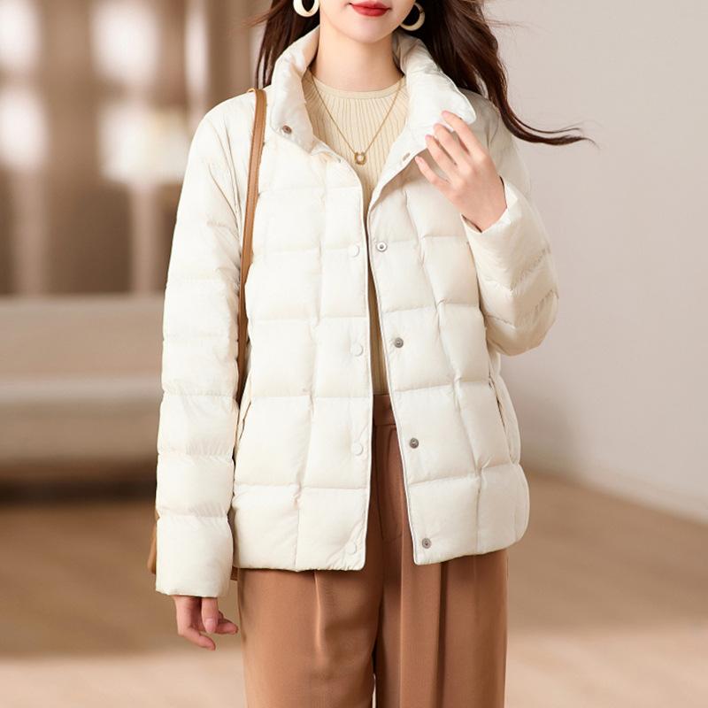 High-end white duck down short down jacket women's winter fashion stand-up collar small warm jacket Pinghu