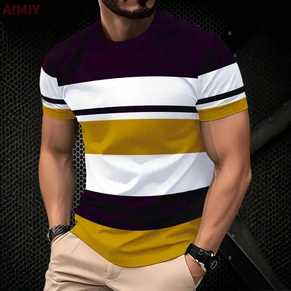 Men's Striped Printed Top Fashion Versatile Short Sleeve Comfortable T-Shirt Daily Soft T-Shirts Men’s