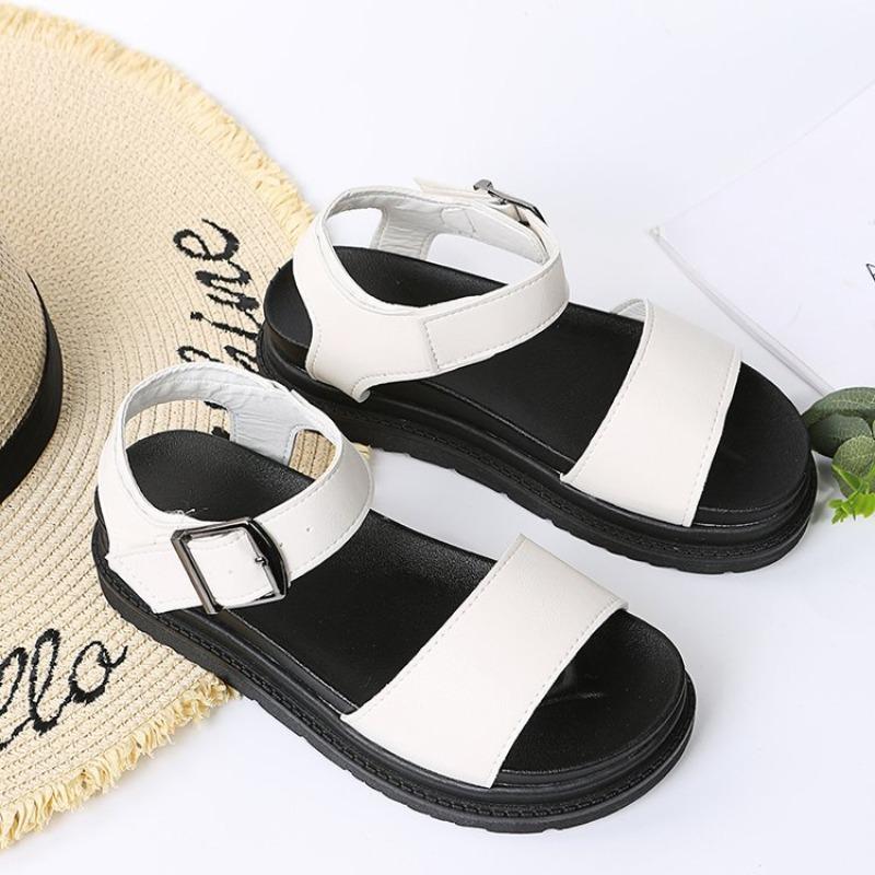 Large size one-word sandals women's style sandals TEUM explosive belt buckle platform sandals