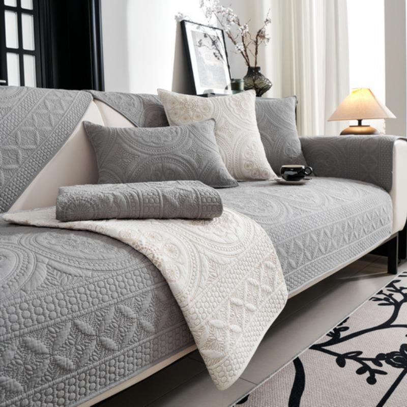 EIFLOY Embroidery Cotton Sofa Cover 3 Seater Protector Luxury Quilted Couch Slipcover Anti Slip for Living Room Soft All-season