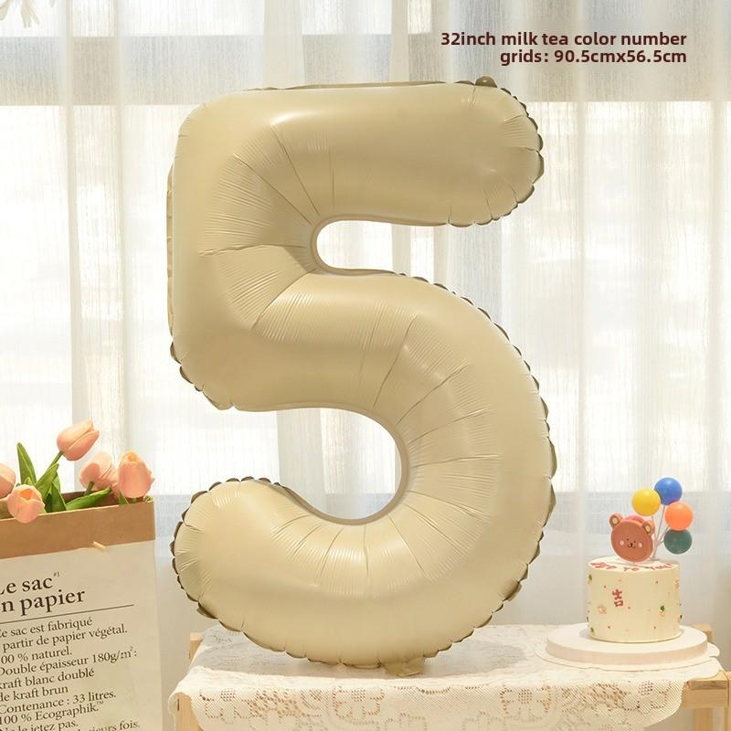 New 32-inch Caramel Cream-colored Aluminum Film Digital Balloon Children's Birthday and First Birthday Party Decoration