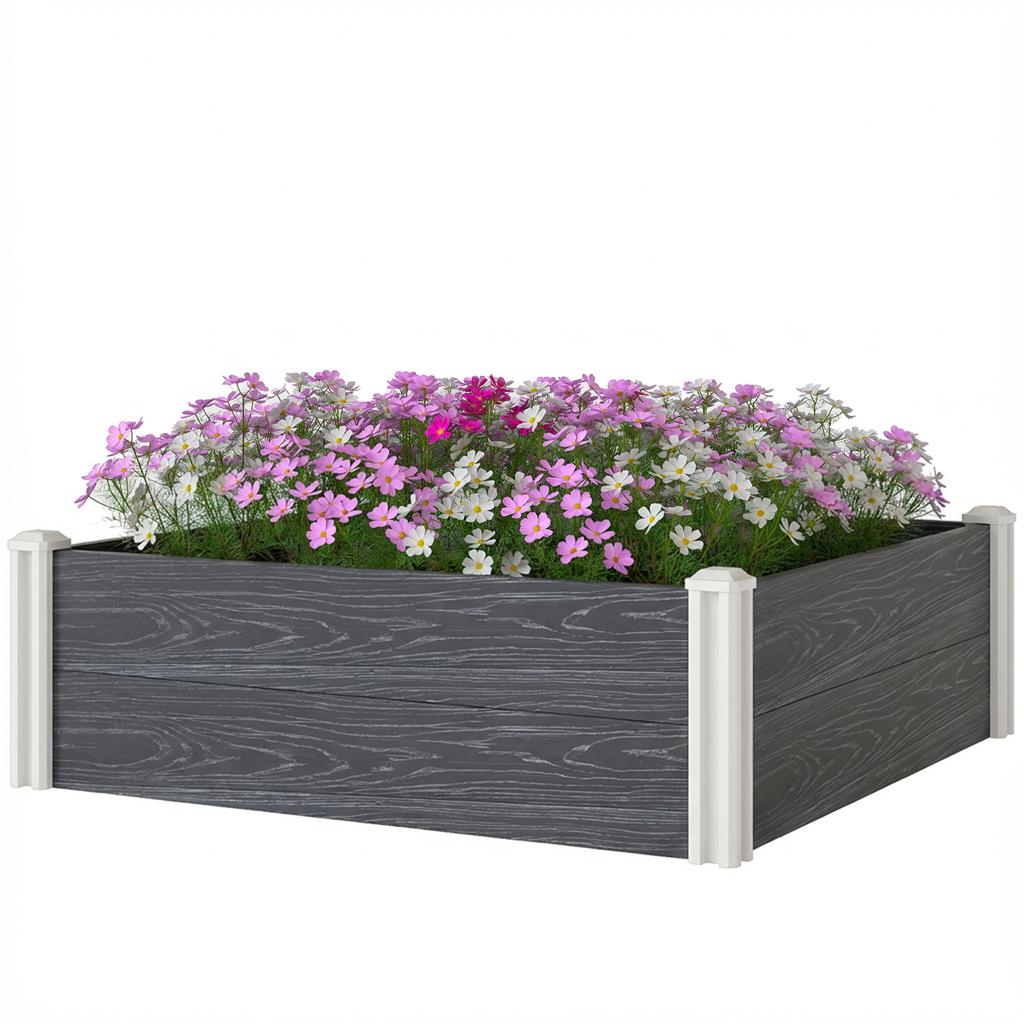 Vinyl Raised Garden Bed Kit 3 X 3 X 1ft Modular Elevated Garden Box With Slotting Legs And Open Bottom Dark Grey