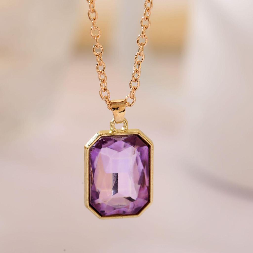 Rose Gold Birthday Stone Pendant Necklace - Women's Fashionable Gemstone Jewelry