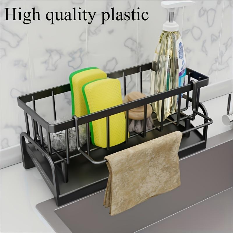 1 Set Durable Sponge Drain Rack Dish Box Kitchen Organizer with Brush Detergent Holder Sink Faucet Rack for Home Bathroom