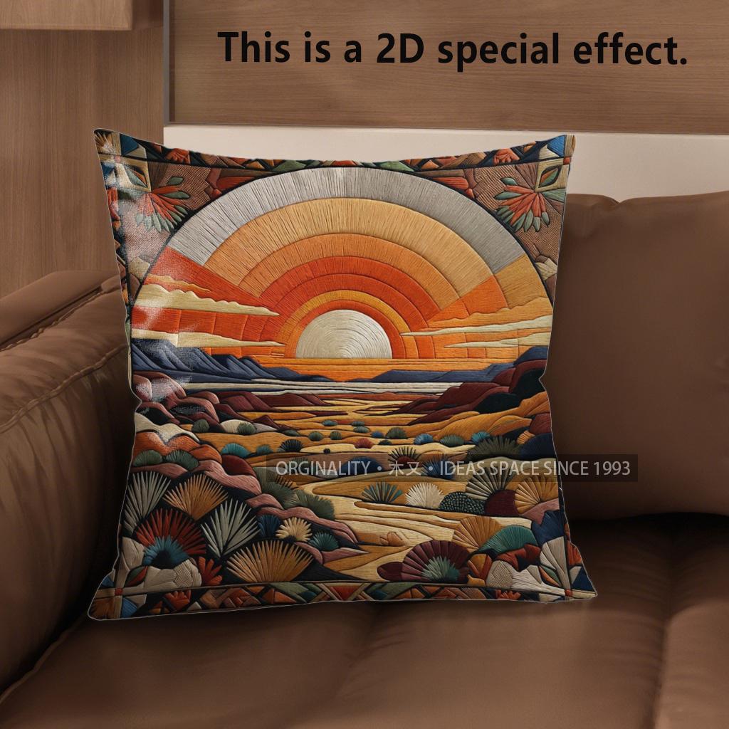 

2D Bohemian Desert Sunset Print Throw Pillow Covers Pattern Cushion Cover Suitable For Sofa Bedroom Car Pillow Cover 40x40cm
