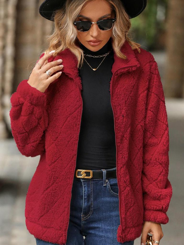 Schimmernder Fleece Damen-Übermantel Herbst Winter Neu Langarm Reißverschluss Gesteppter Mantel für Damen