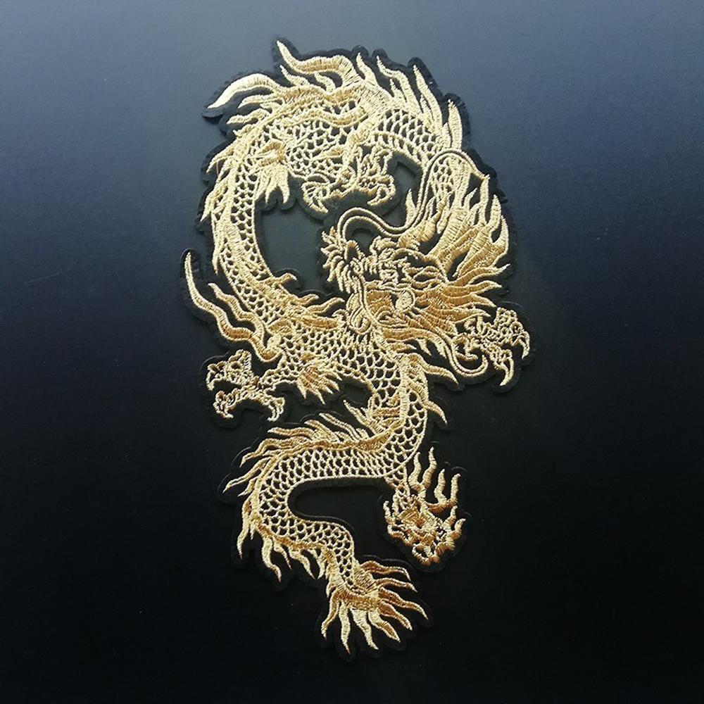 1Pcs Gold Dragon Embroidery Patches Applique Clothes Jeans Decoration