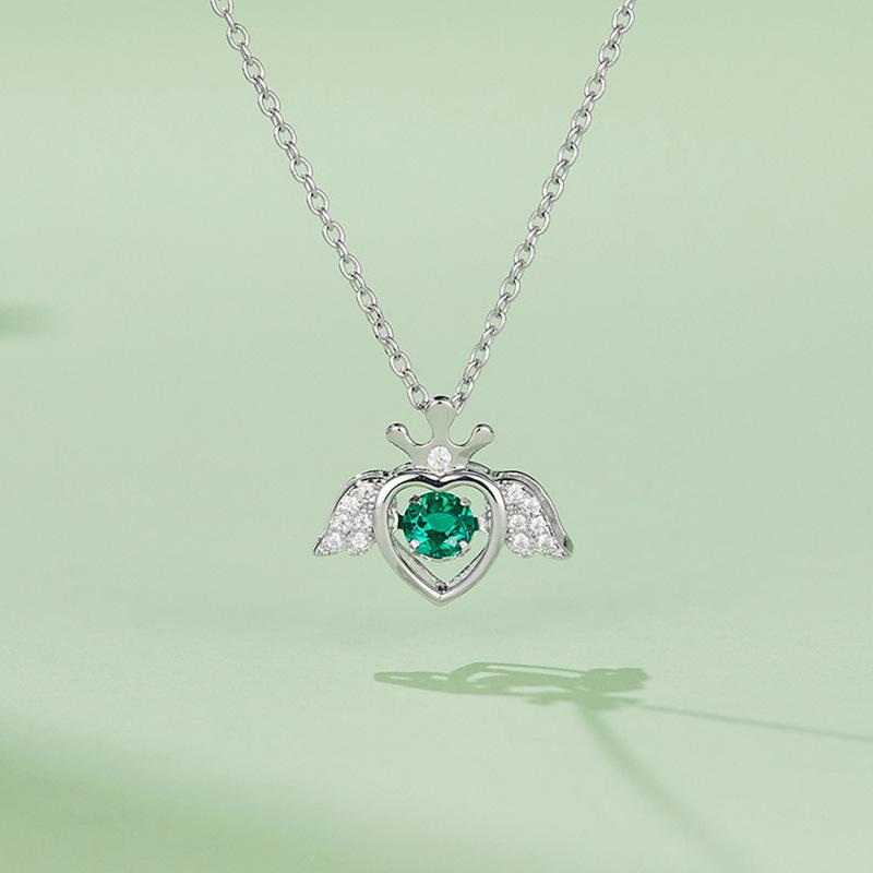 Daxin Jewelry S925 Silver Emerald Angel Wings Alloy Set New Style Cross-Border Elegant Electroplated Pendant Necklace for Women