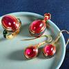 Classic Ethnic Style Natural Carnelian Vintage Pattern Enamel Earrings For Women Long Ancient Gold Crafts Red Earings Jewelry