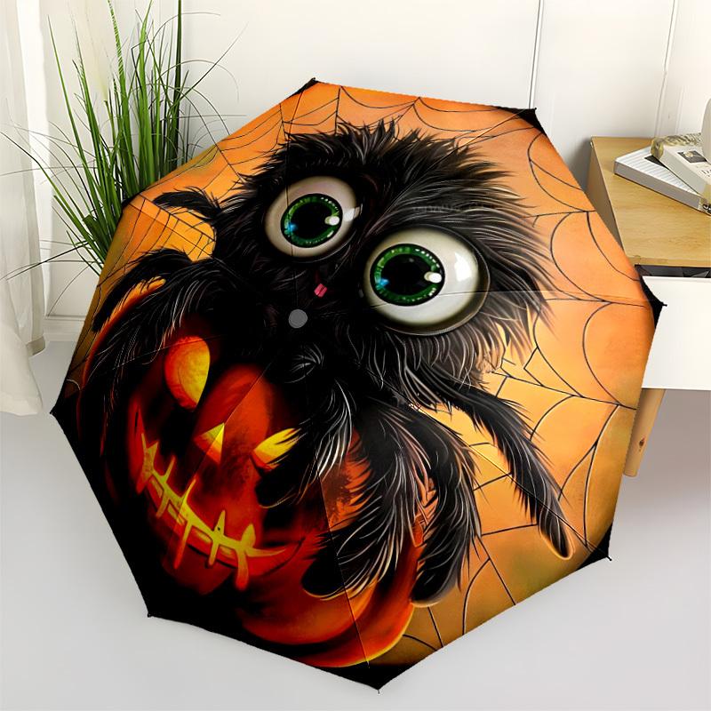 1pc Halloween Spider Automatic Folding Umbrella, Lightweight Retractable Compact Travel Umbrella, 8-Rib Sturdy Frame114