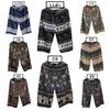 Elephant Cropped Pants Adjustable Elastic Waistband Strap Unisex Women Men Print Thailand Casual Streetwear Beach Summer Boho Bohemian Retro Vintage