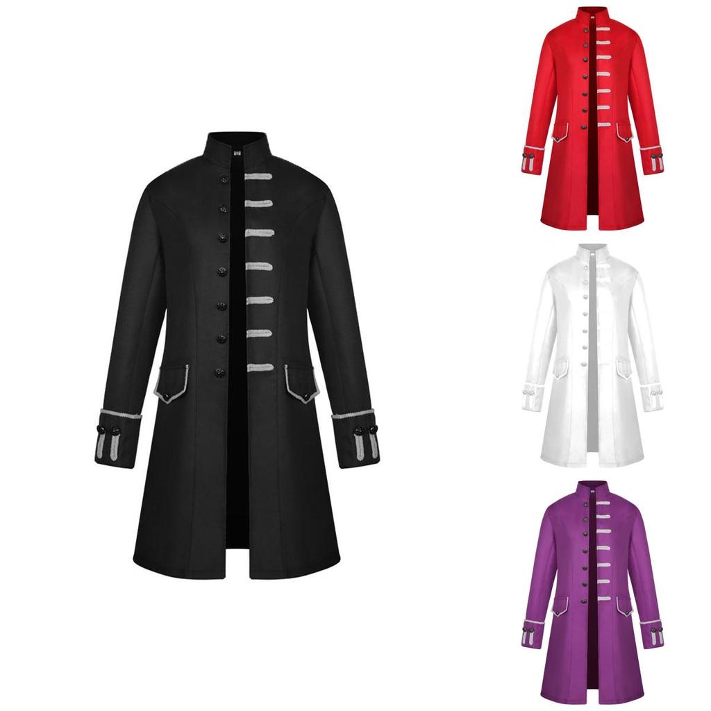Men Medieval Renaissance Steampunk Jacket Gothic Retro Uniform Coat Windbreaker