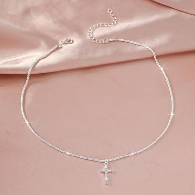 Collana da Donna Ciondolo Croce Superficie Scintillante Lunghezza Regolabile Gioiello per il Collo Uso Quotidiano
