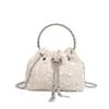 2026 Womens Crystal-Embellished Crossbody Bag Fringe Detail Small Square Shoulder No Top Handle
