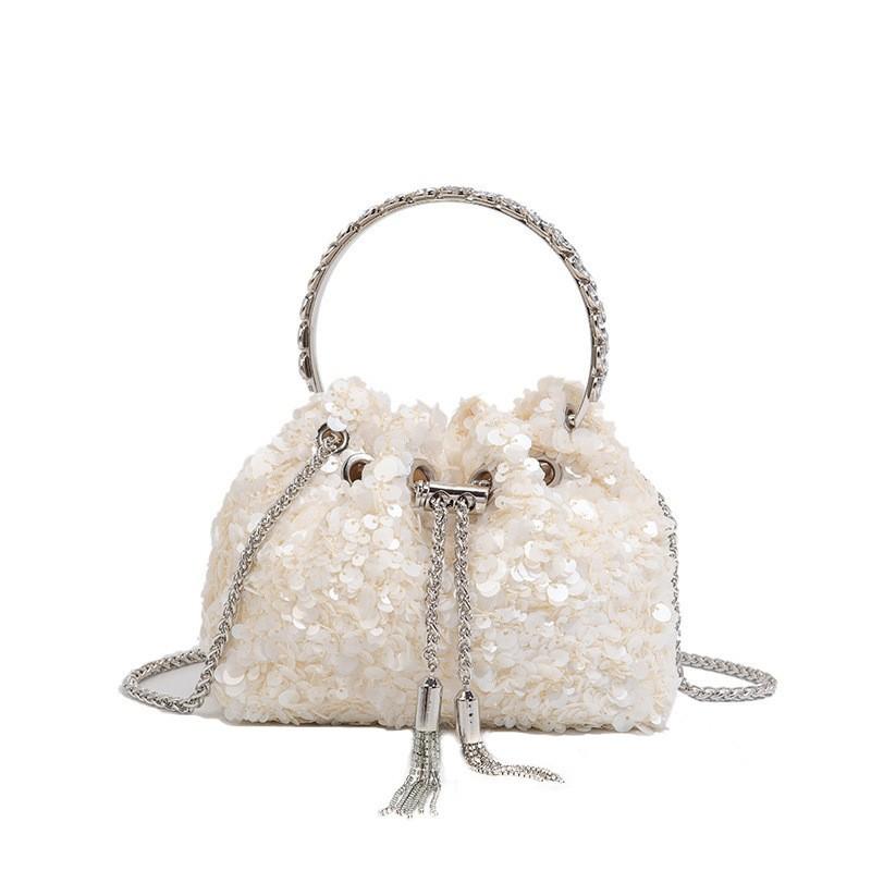 2026 Womens Crystal-Embellished Crossbody Bag Fringe Detail Small Square Shoulder No Top Handle