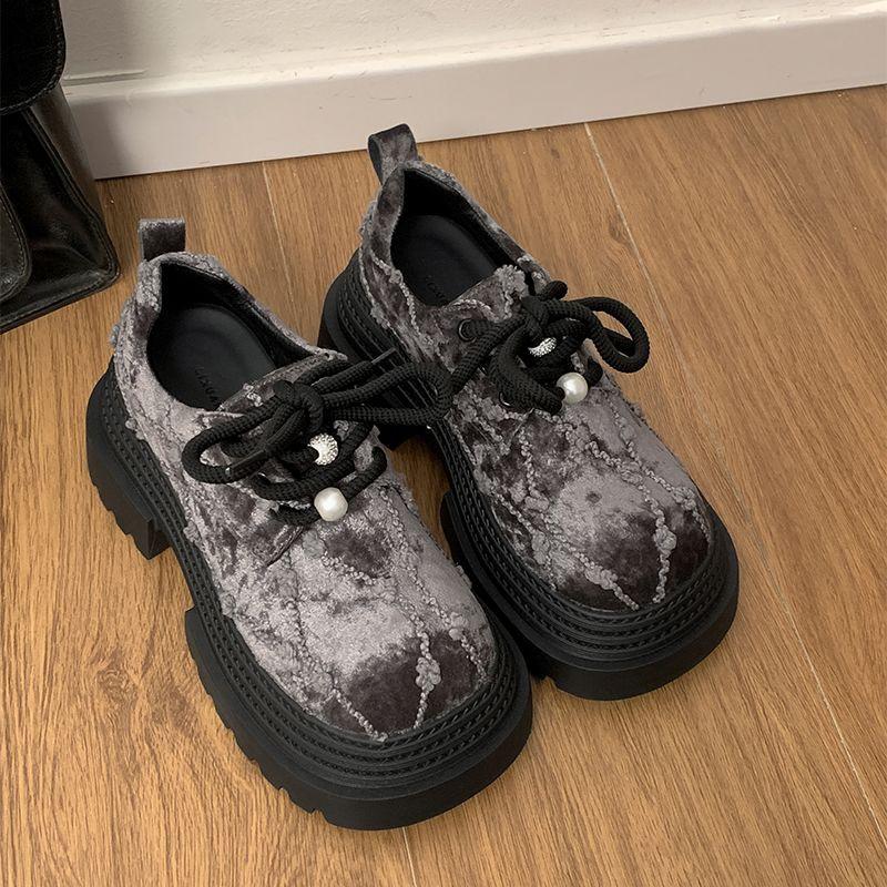 Big Head Lace-up Small Leather Shoes Women's 2025 Spring New Small Platform Women's Shoes Fashion Heightening Loafers