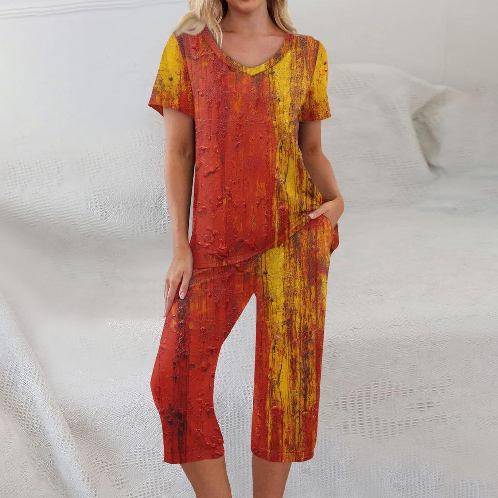 2 Piece Sets For Women Short Sleeve Top And Pants With Pockets Workout Soft Halloween Print Sets