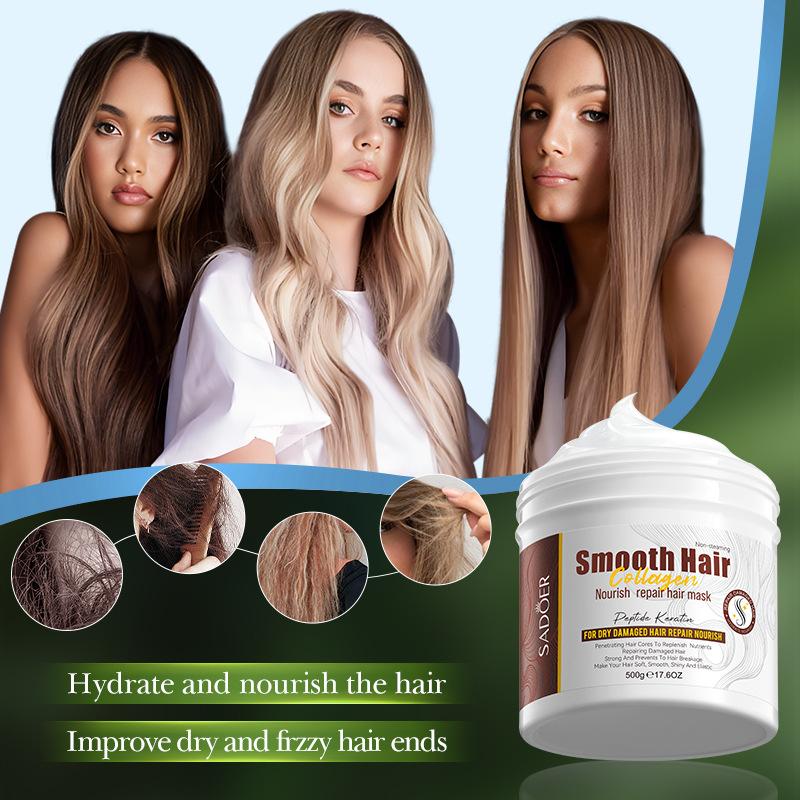 Masque capillaire au collagène et à la noix de coco Après-shampooing hydratant Nourrissant Lissant Anti-frisottis Masque de soin capillaire réparateur