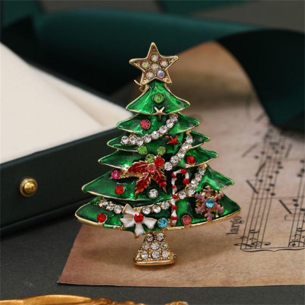 Clothes Accessories Christmas Brooch Badge Christmas Tree Brooch Enamel Rhinestone Brooches  Gift