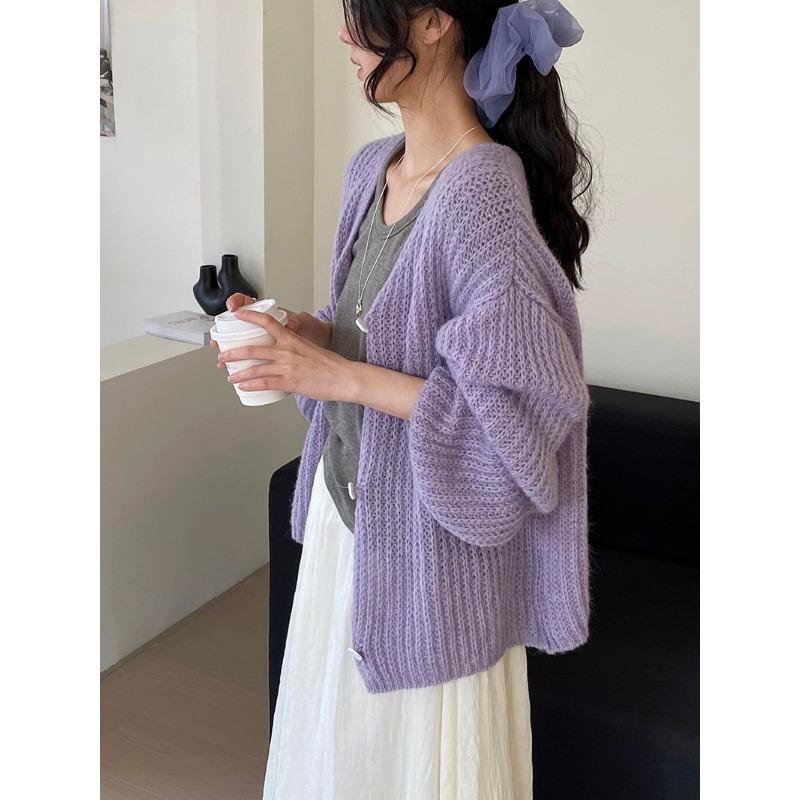 2025 Spring Solid Cardig  Women Solid Sweaters Knitting Basic Fashion O-Neck Style Loose Pullover Sweater