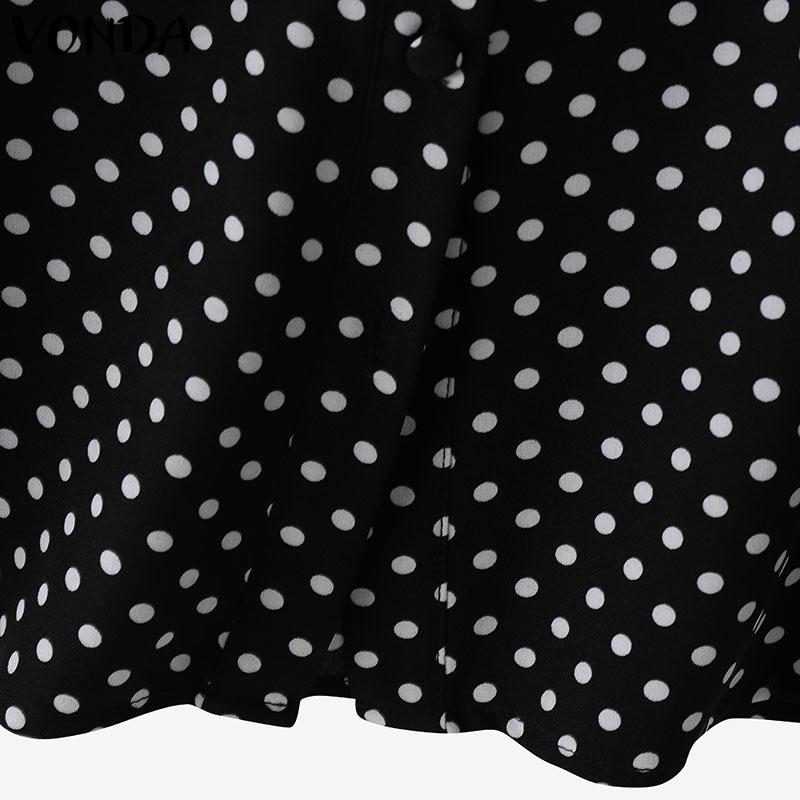 VONDA Women Fashion Ruffle Stand Collar Long Sleeve Polka Dot Shirts