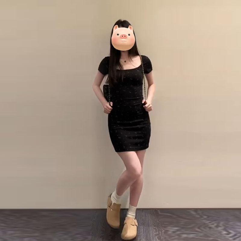 

Floral Black Tea Break Slimming Short Sleeve Summer Dress for Women S