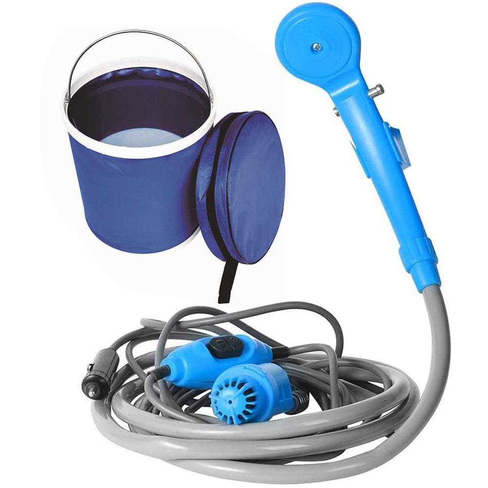 Portable Camping Shower with 20L Water Bucket 12V Pump Hiking Travel Outdoor Electric Bath Shower For Car Washer Pet Watering