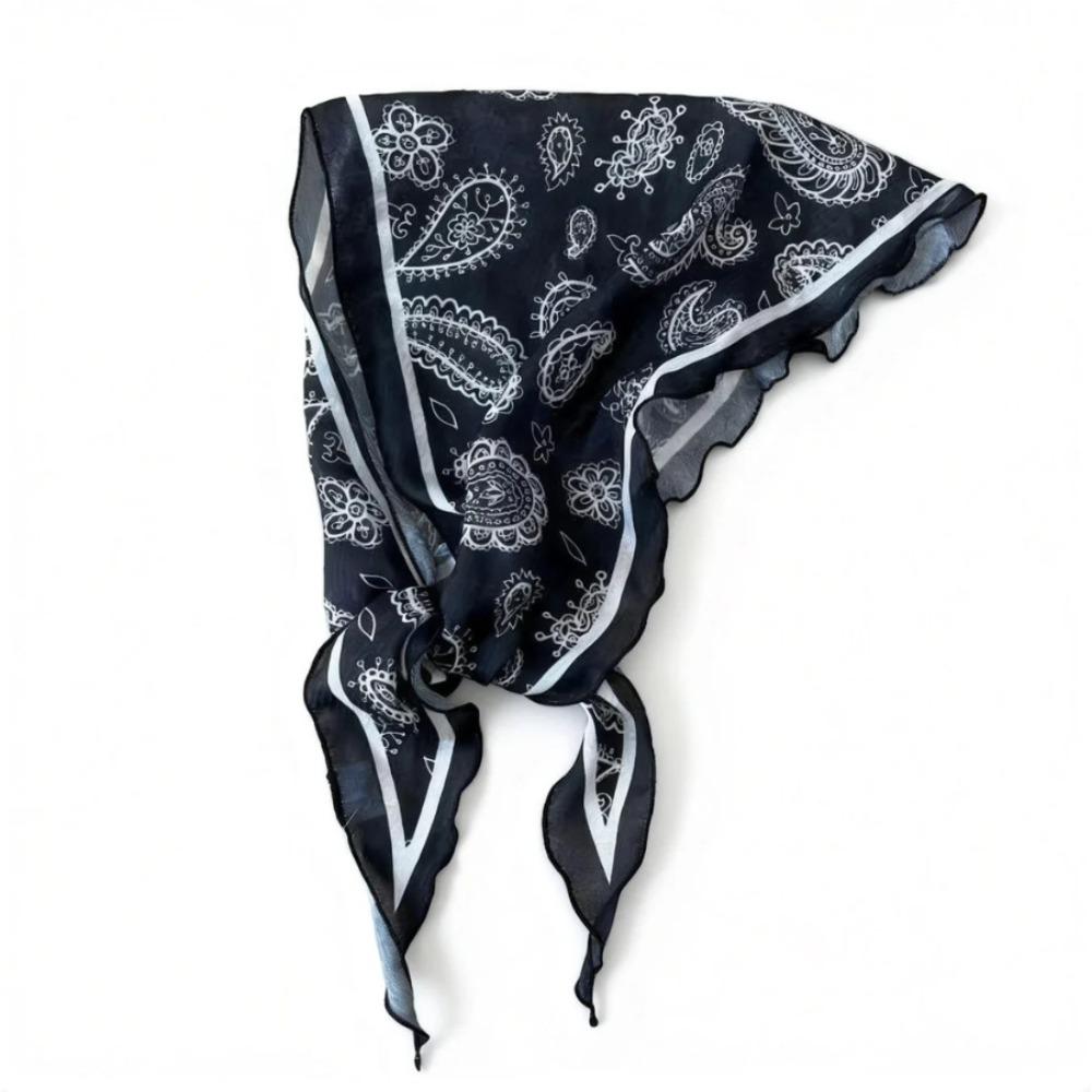 New linen Korean version retro simple black and white high temperament twill wave dot triangular square scarf shawl light luxury scarf