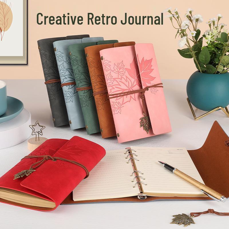 Maple Leaf Retro Loose-Leaf Notebook with Customizable Logo and Skin-Feel Cover