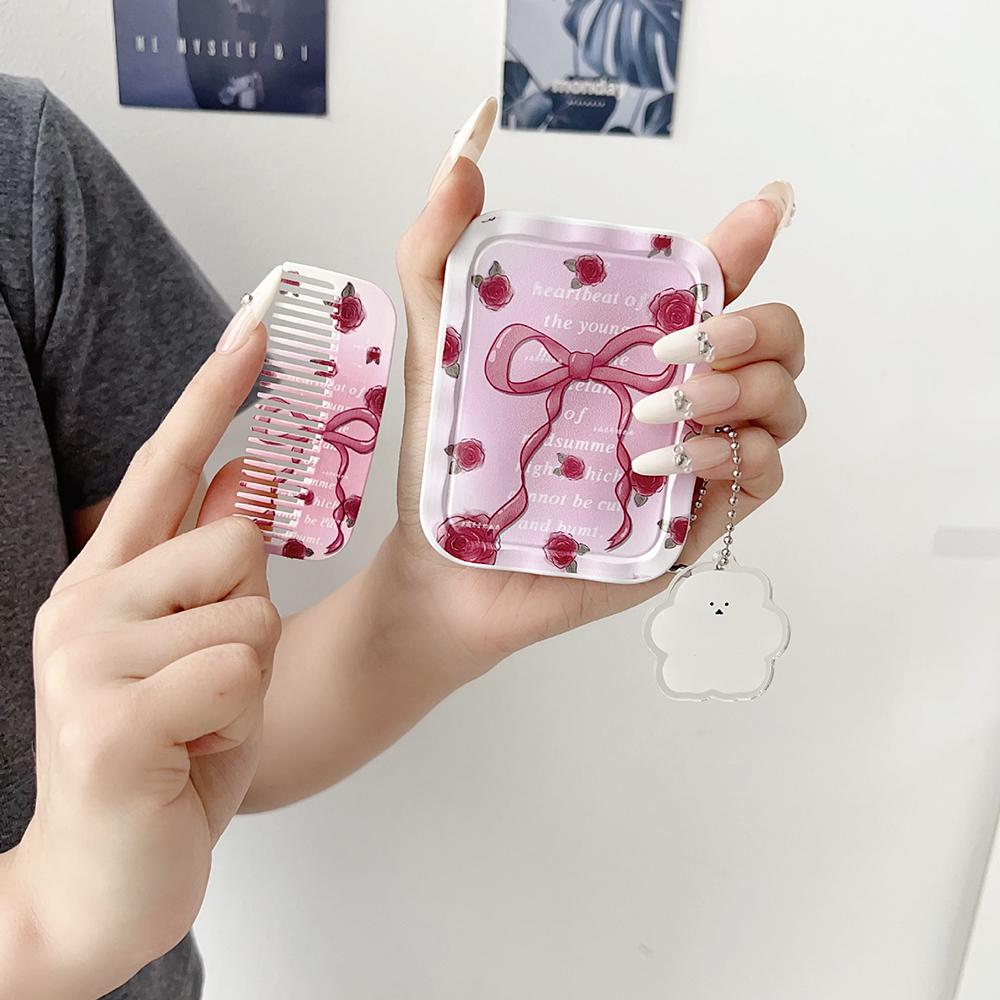 Butterfly Knot Rose Flip-Top Folding Makeup Mirror Portable Pocket Mirror Women Rectangle Cosmetic Make Up Mirror With Comb