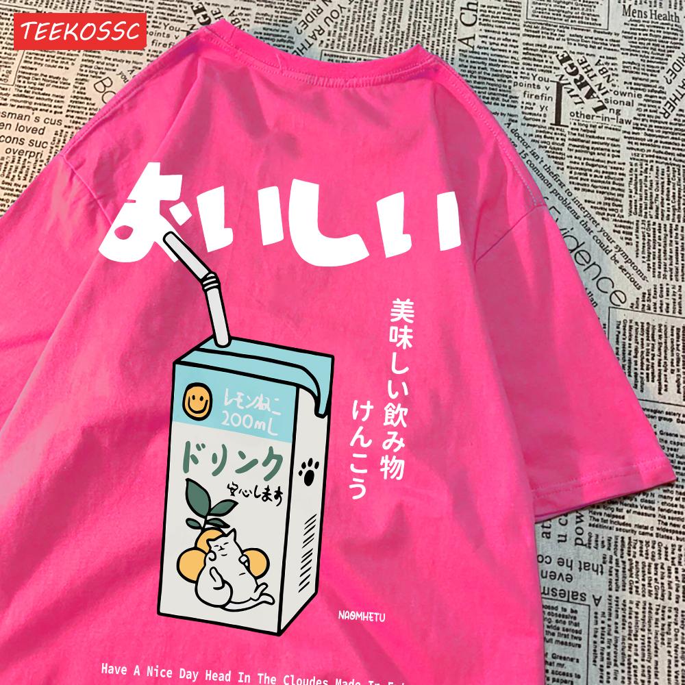 Niedliches Japanisches Katzenmuster Übergroßes T-Shirt Damen Herren Kurzarm Locker Lässiges T-Shirt Streetwear Oberteile Baumwolle Harajuku Kleidung