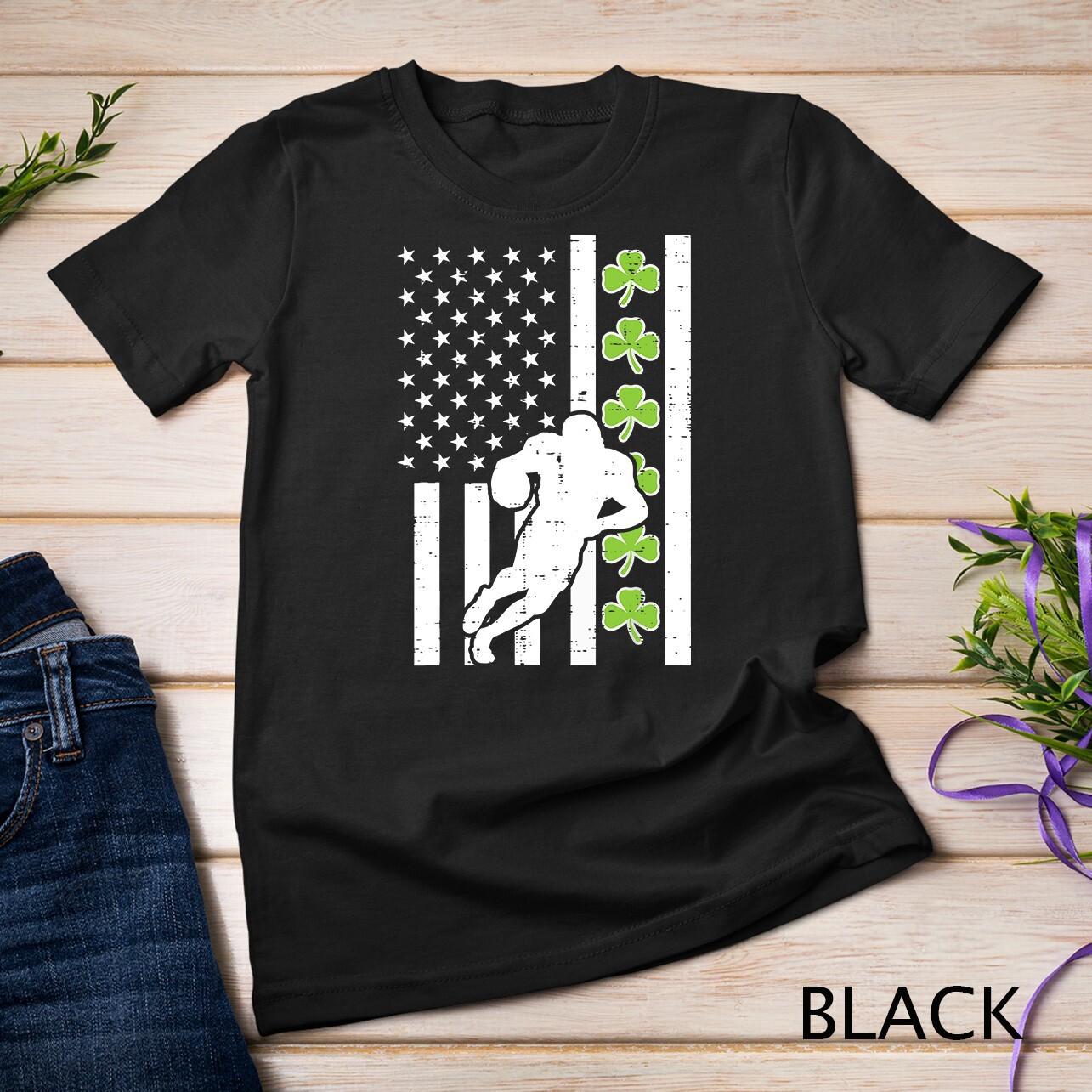 US Flag Shamrock American Football St Patricks Day Men Boys Unisex T-Shirt Mens Womens Tees Top 4XL